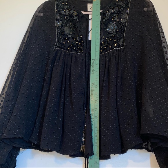🎈SOLD🎈ZARA Black Jacket / Sweater / Top Velvet Sparkle Beading Sequins - Picture 6 of 8